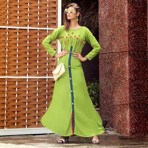 Rayon digital print | Long kurti designs, Long dress design, Simple kurti  designs